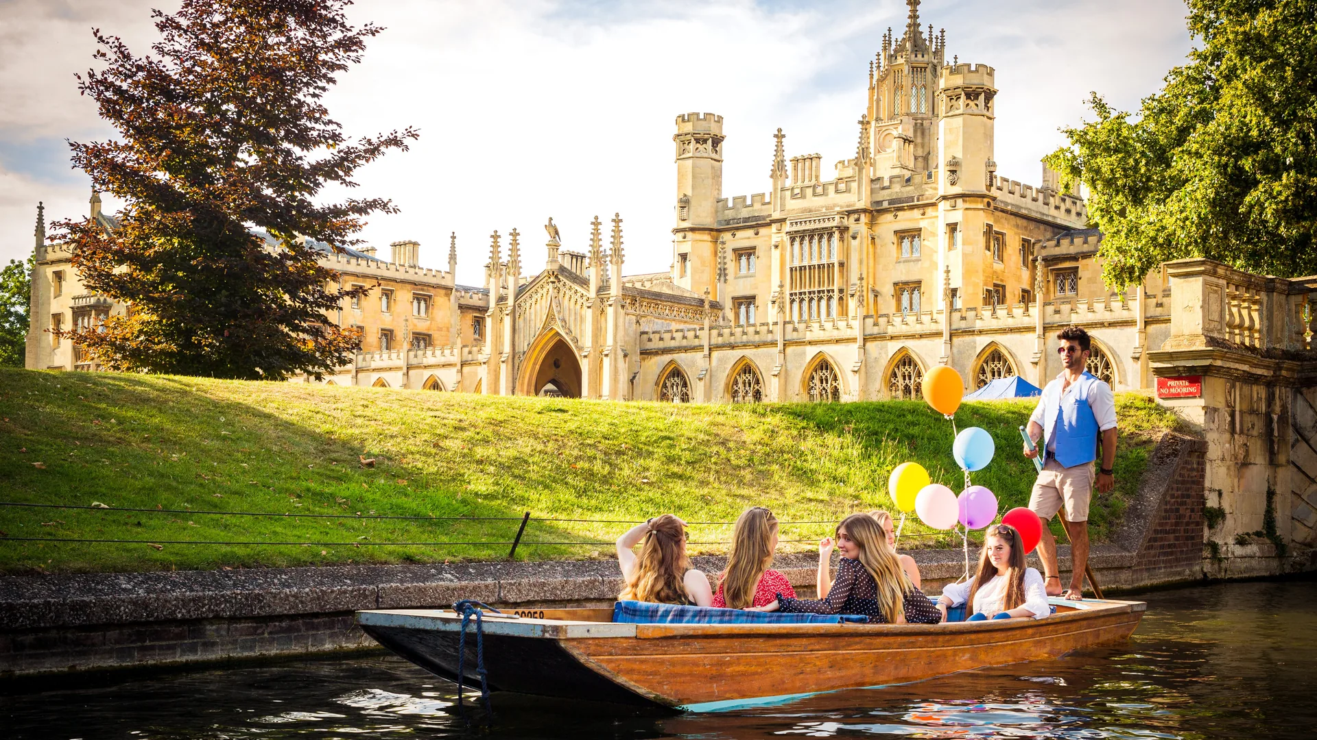 A shared punt on the River Cam in front of St John's College, from the shared punting tour listing